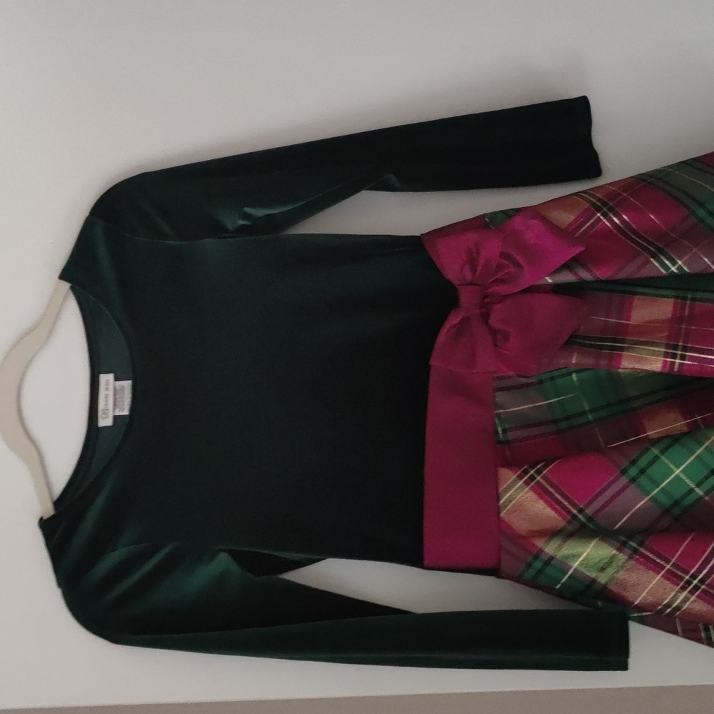 Green velvet and tafetta dress